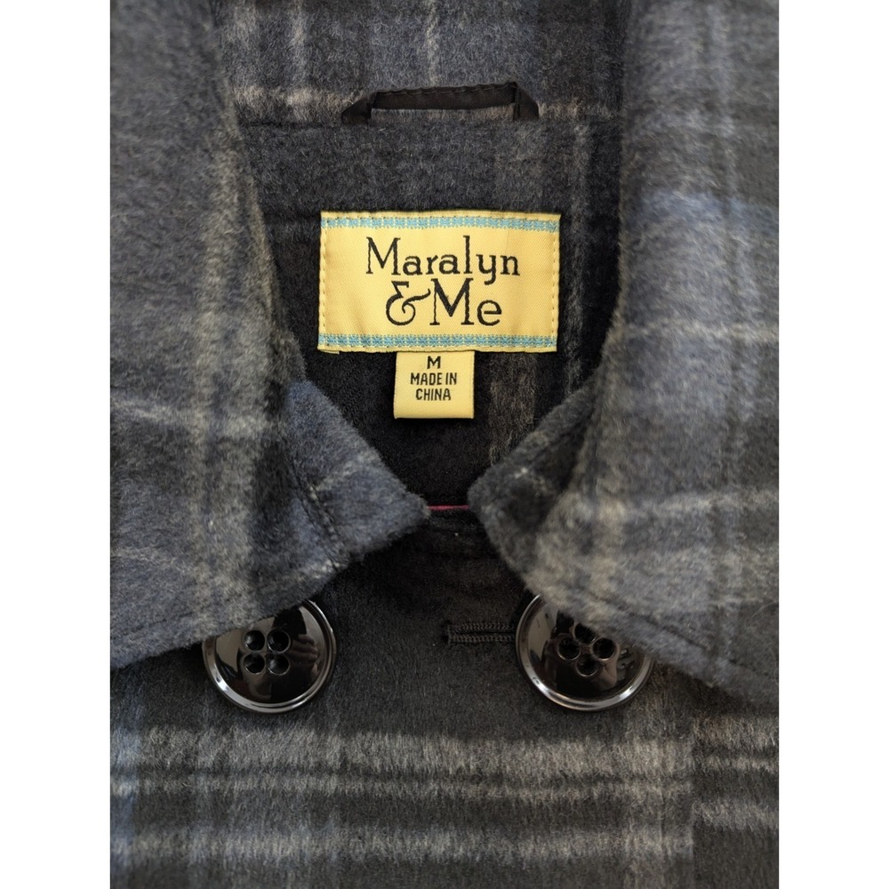 Maralyn & Me Gray and Black Wool Blend Plaid Peacoat Women's Size Medium - Picture 7 of 9
